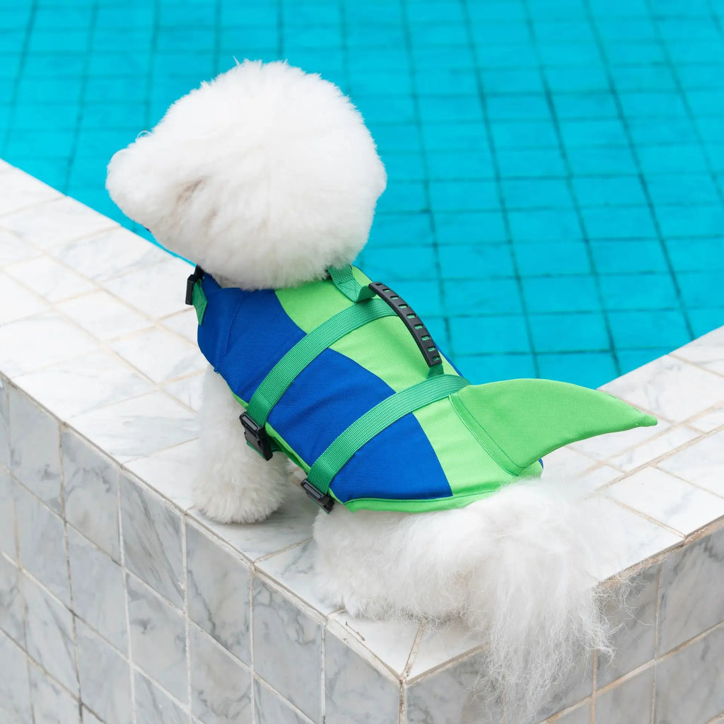 犬用ライフジャケット ペット スイムベスト 調節可能 プール サーフィン ドリフト用 犬服 尻尾付き ライフレスキューベスト