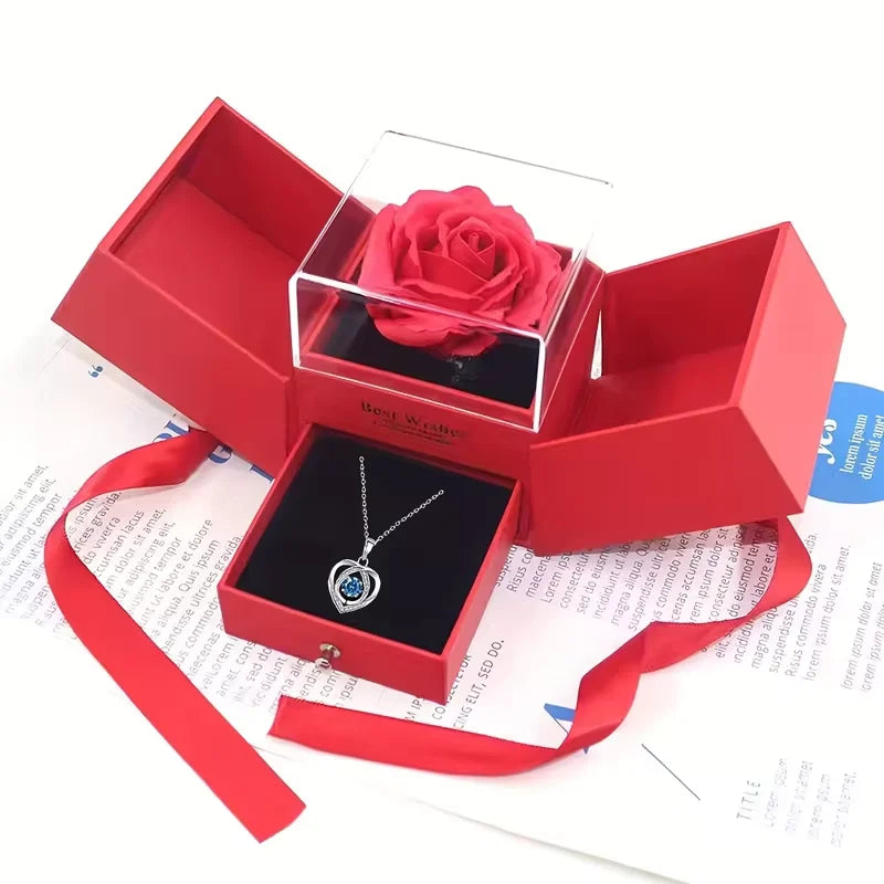 Silver Heart Shaped Necklace Bracelet Set for Women Girls Retro Korean Blue Crystal Jewelry Set Original Party Gift