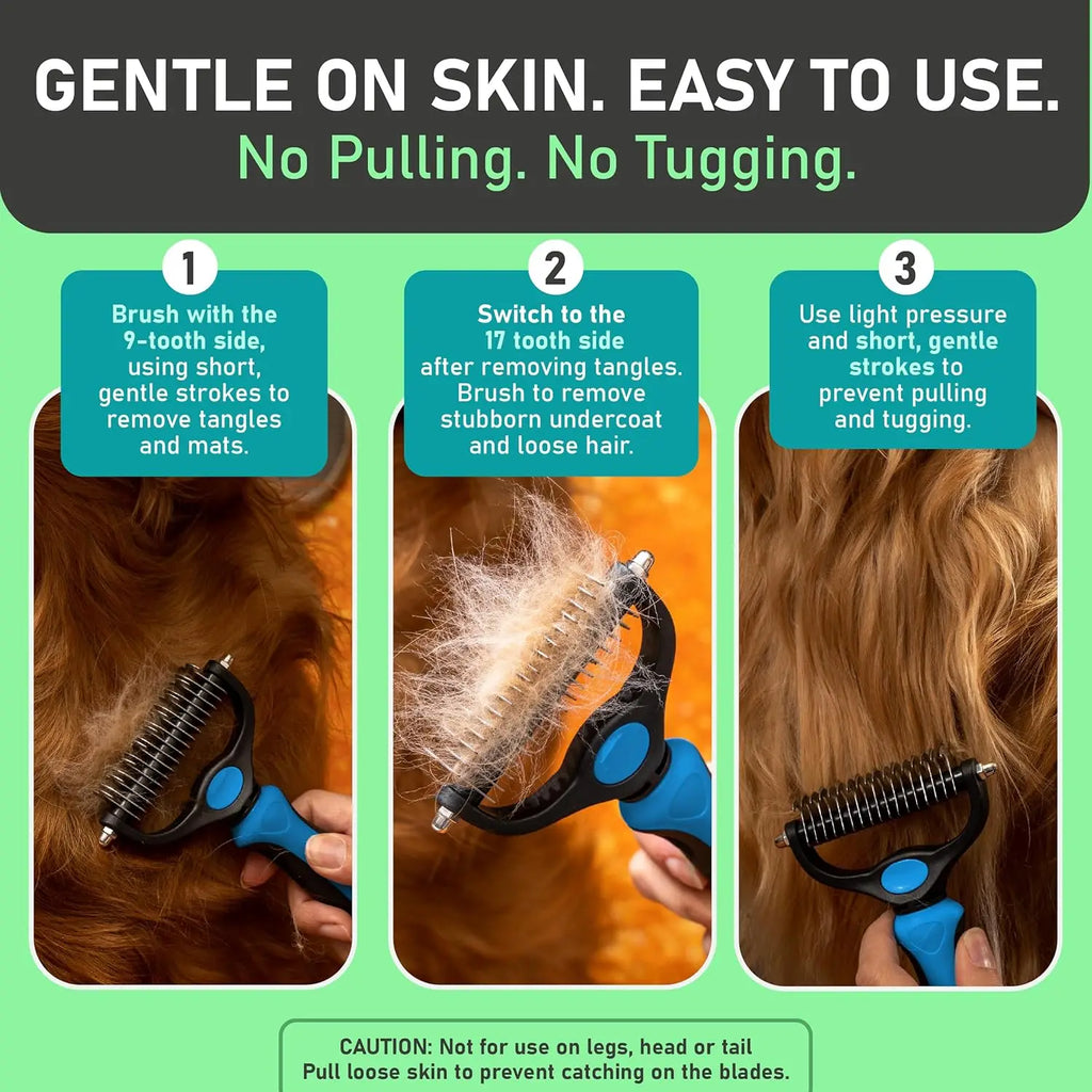 Pet Grooming Rake - Double-Sided Deshedding Dematting Tool, Undercoat Rake for Dogs & Cats, Extra-Wide Dog Groomi