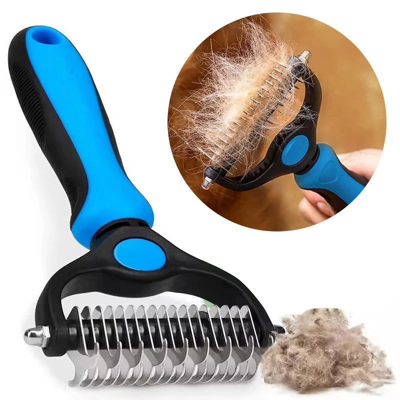 Pet Grooming Rake - Double-Sided Deshedding Dematting Tool, Undercoat Rake for Dogs & Cats, Extra-Wide Dog Groomi