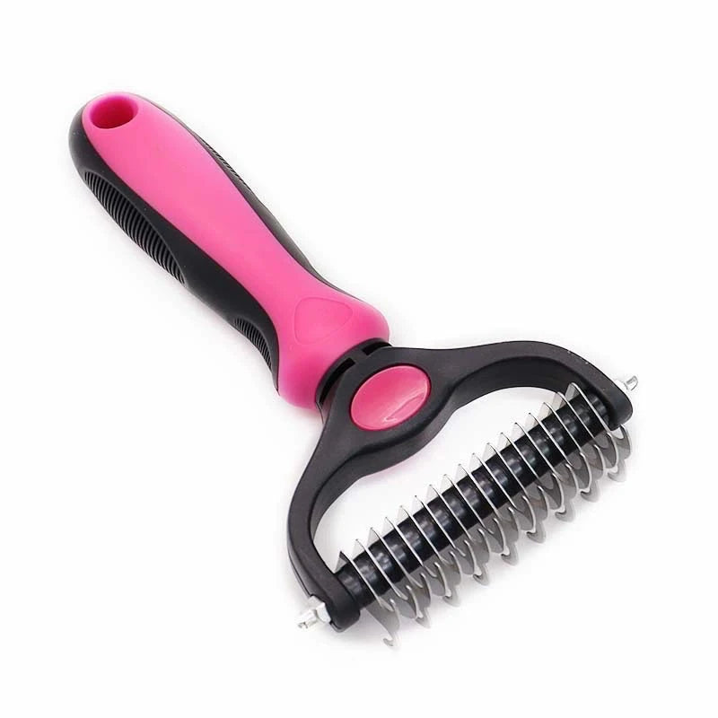 Pet Grooming Rake - Double-Sided Deshedding Dematting Tool, Undercoat Rake for Dogs & Cats, Extra-Wide Dog Groomi