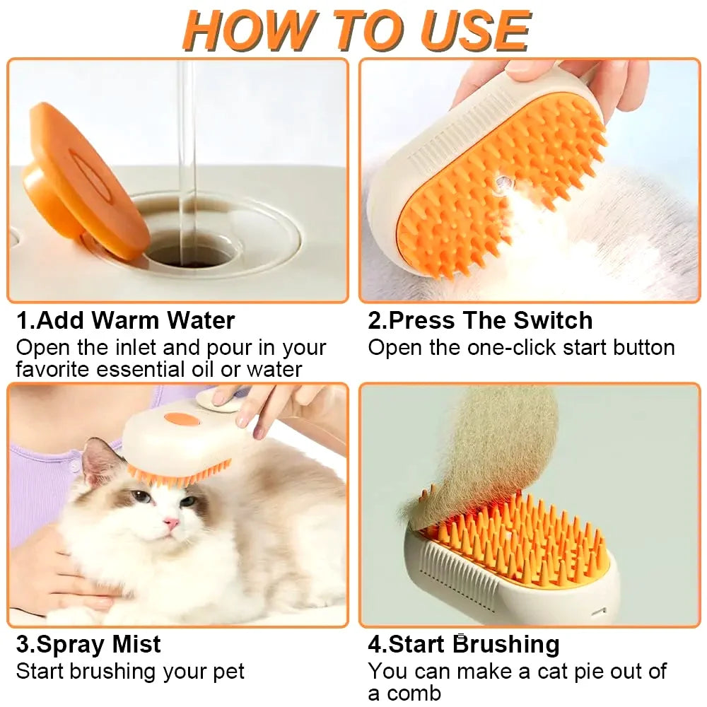 Cat Dog Pet Spray Massage Brush One Button Steam Spray Folding Rotatable Floating Hair Bath Hair Removal Brush Comb#pet cleaning tools