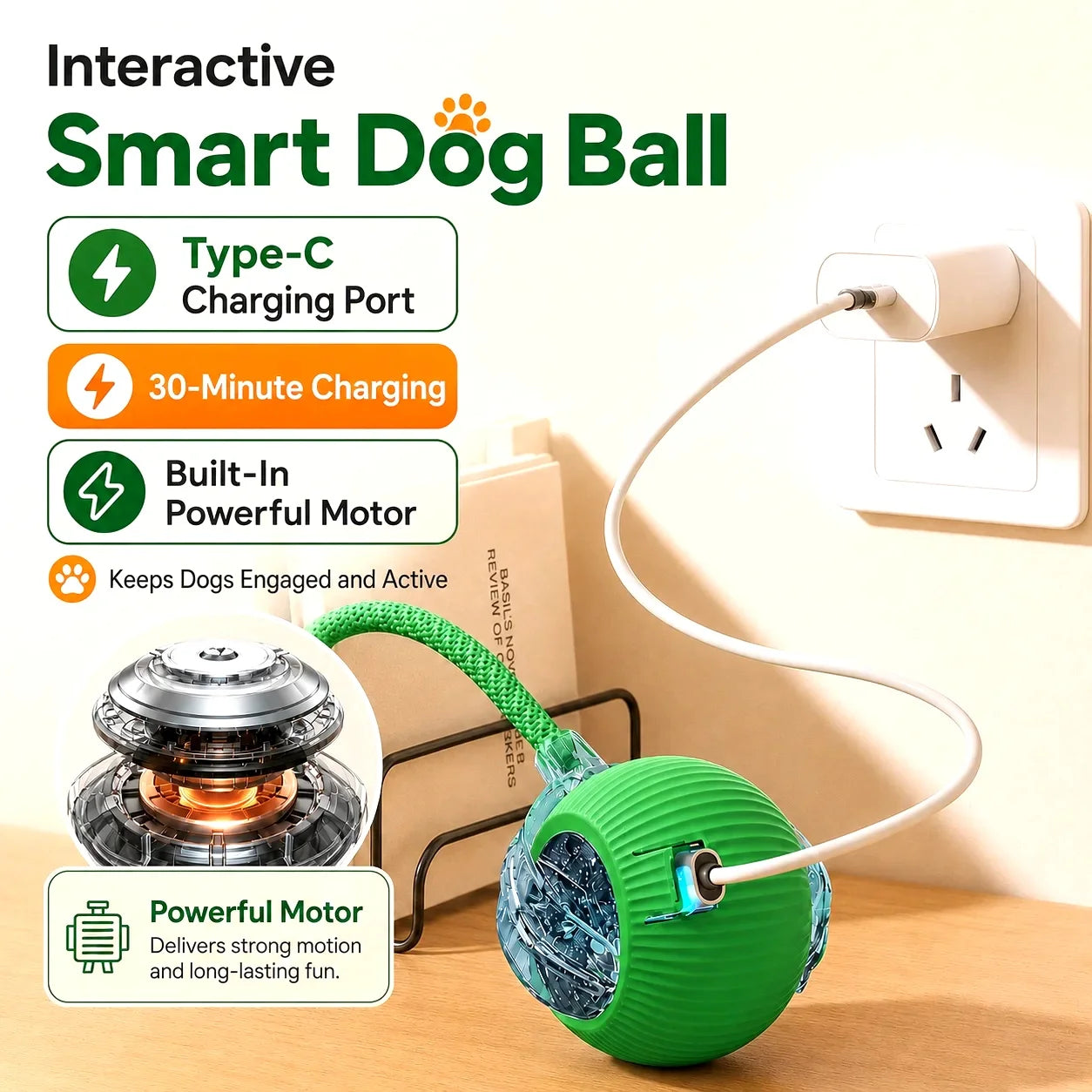 New Dog Interactive Ball Toy,Automatic Rolling Dog Ball Rechargeable,Smart Puppy Interactive Toy,Intelligent Balls Toy for Dogs